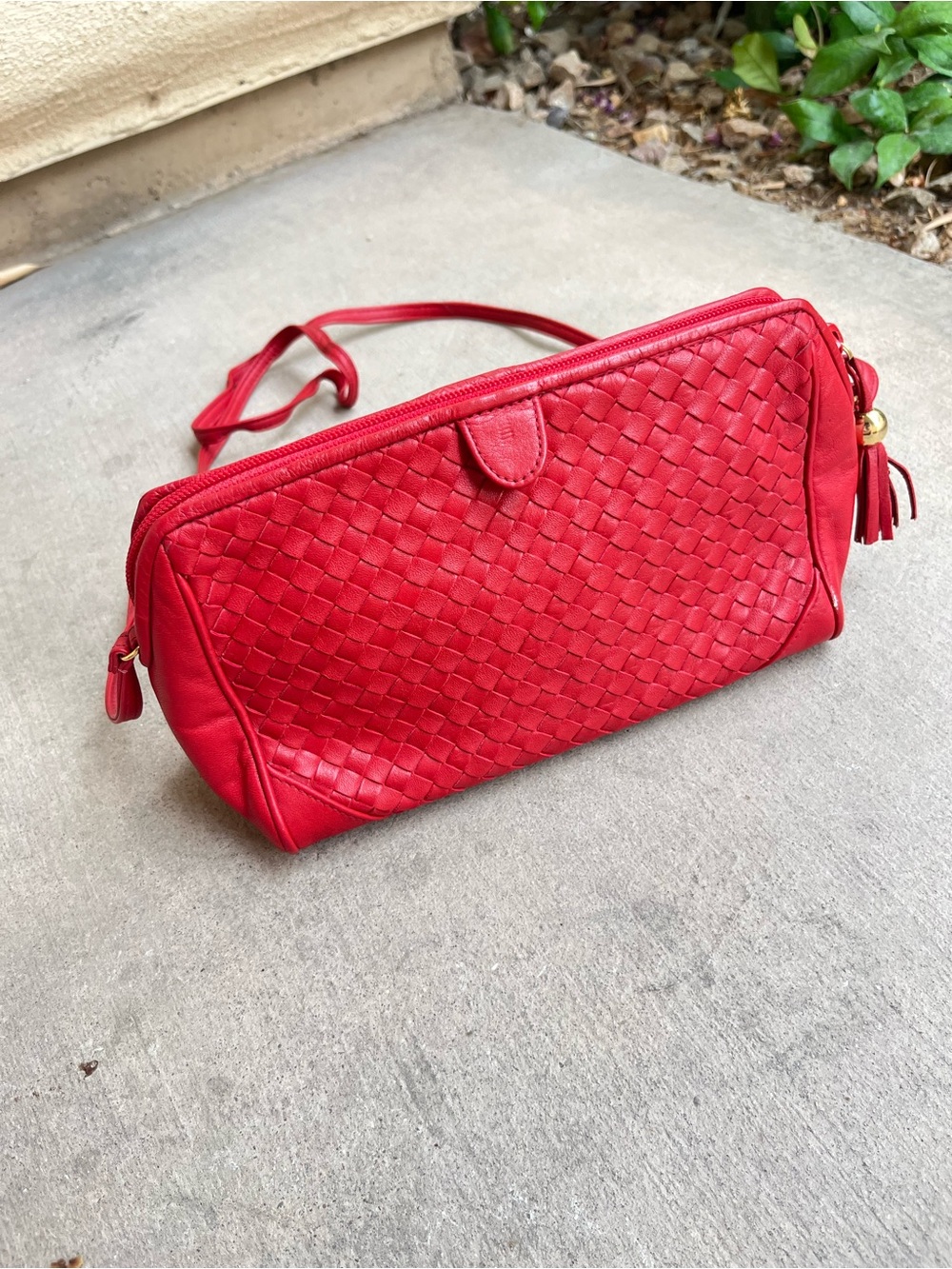 Ganson red leather woven crossbody